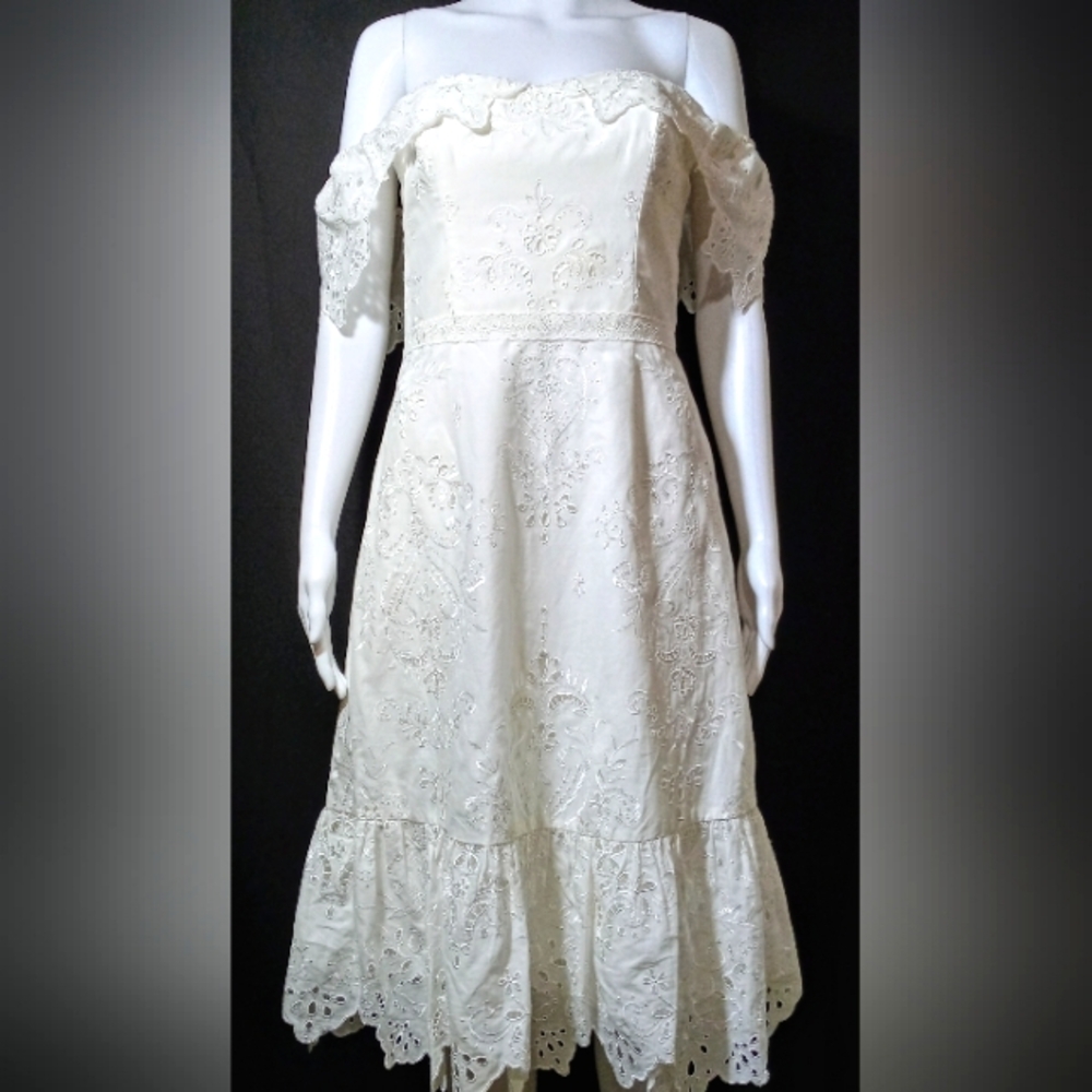 Marchesa Notte Off The Shoulder Eyelet Dress